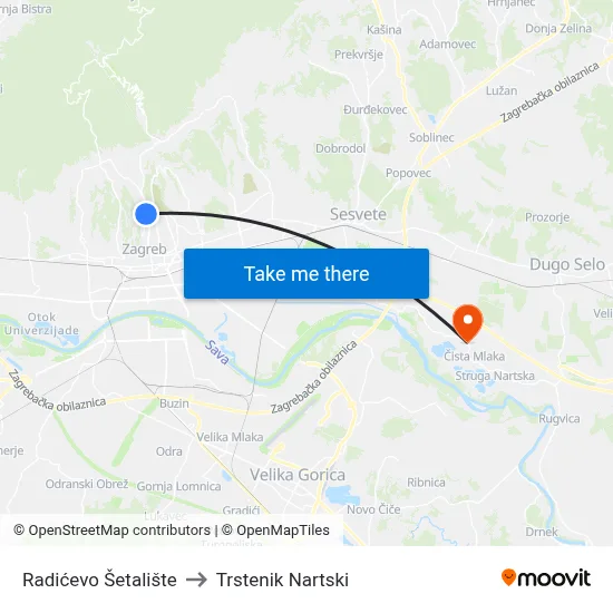 Radićevo Šetalište to Trstenik Nartski map