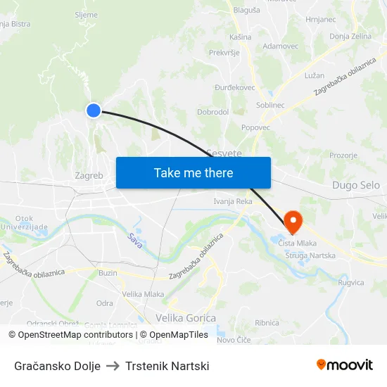 Gračansko Dolje to Trstenik Nartski map