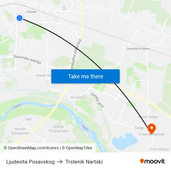 Ljudevita Posavskog to Trstenik Nartski map