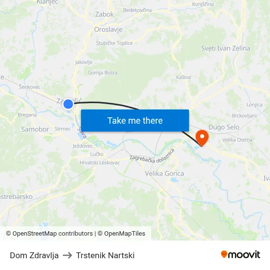 Dom Zdravlja to Trstenik Nartski map