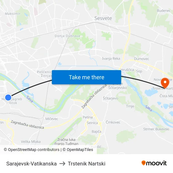 Sarajevsk-Vatikanska to Trstenik Nartski map