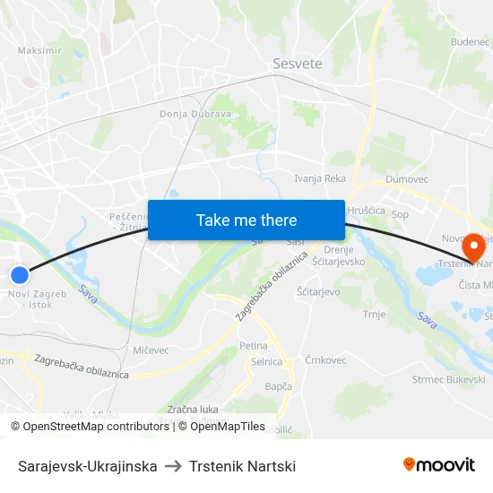 Sarajevsk-Ukrajinska to Trstenik Nartski map