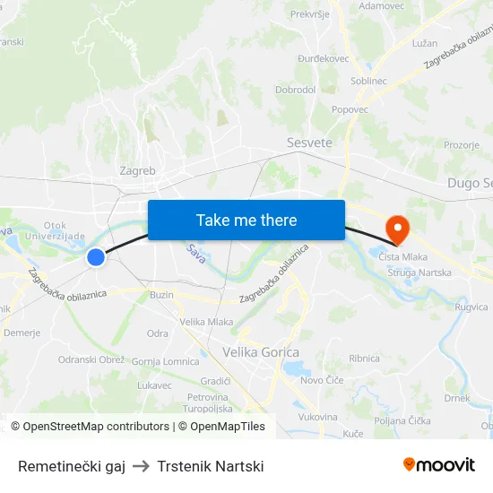 Remetinečki gaj to Trstenik Nartski map