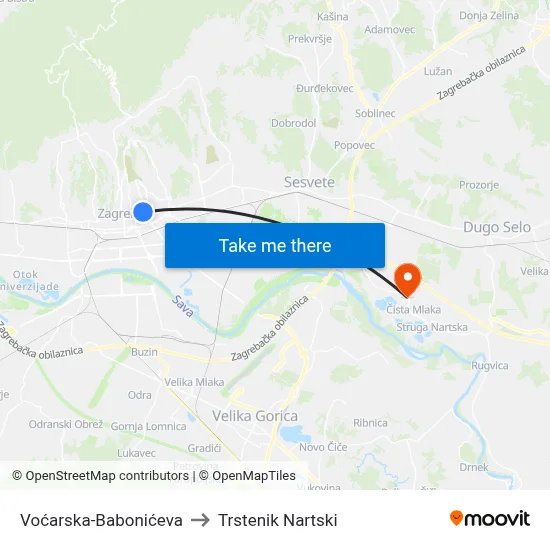 Voćarska-Babonićeva to Trstenik Nartski map