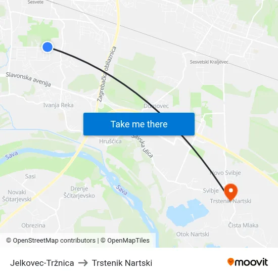 Jelkovec-Tržnica to Trstenik Nartski map