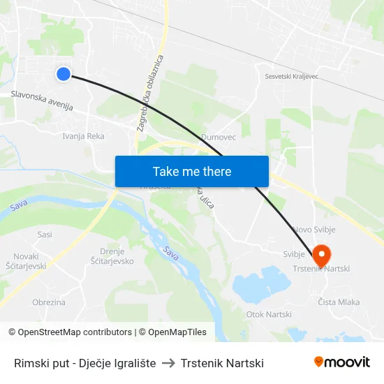 Rimski put - Dječje Igralište to Trstenik Nartski map
