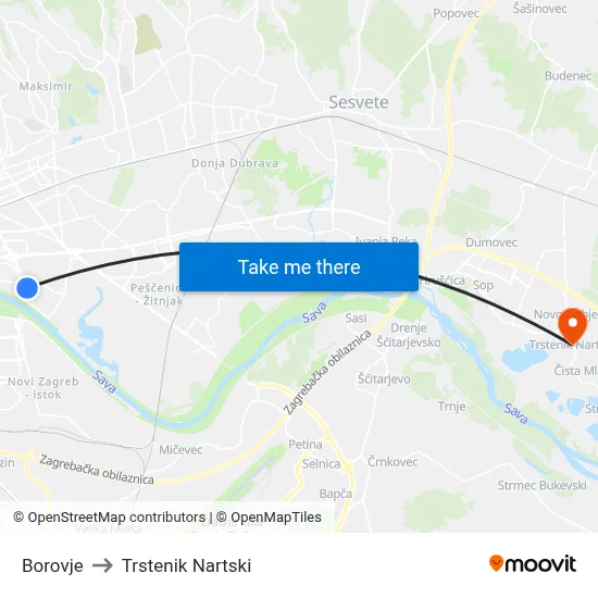 Borovje to Trstenik Nartski map
