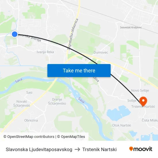 Slavonska Ljudevitaposavskog to Trstenik Nartski map