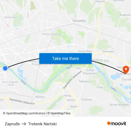 Zapruđe to Trstenik Nartski map