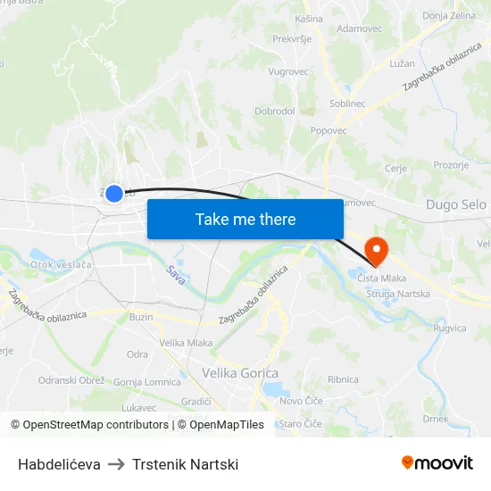 Habdelićeva to Trstenik Nartski map