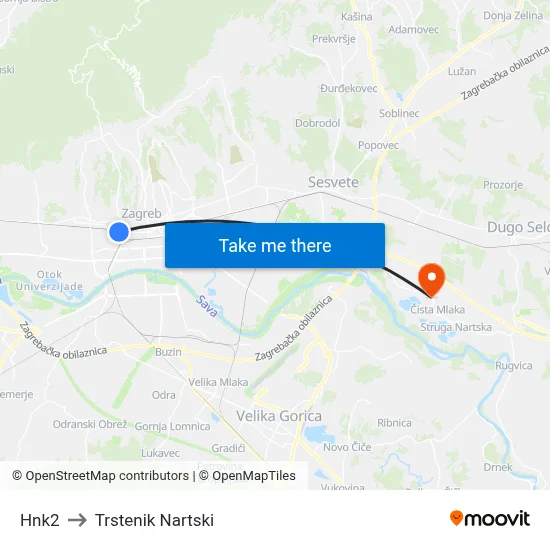 Hnk2 to Trstenik Nartski map