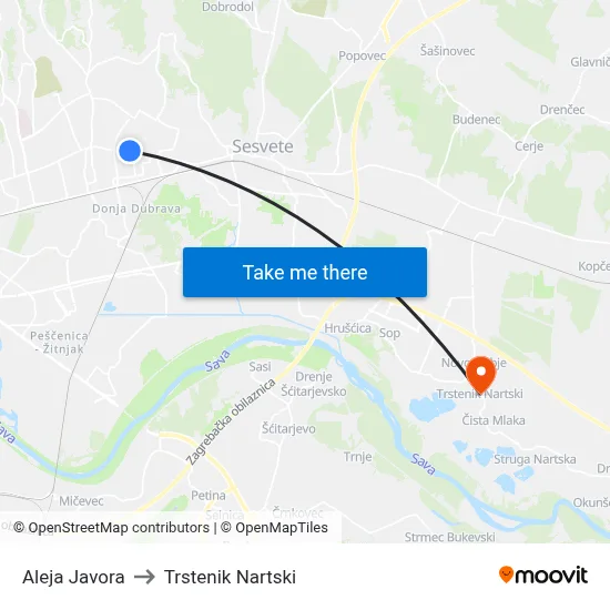 Aleja Javora to Trstenik Nartski map