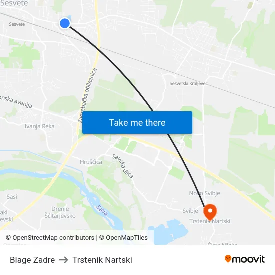 Blage Zadre to Trstenik Nartski map