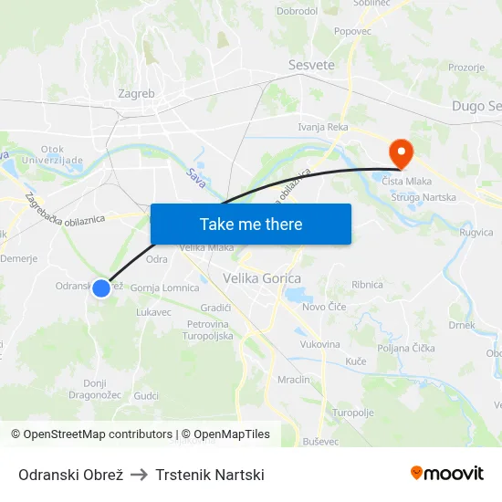 Odranski Obrež to Trstenik Nartski map