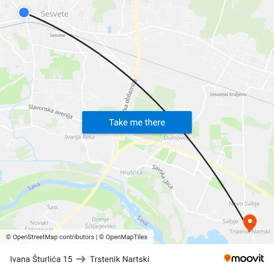 Ivana Šturlića 15 to Trstenik Nartski map