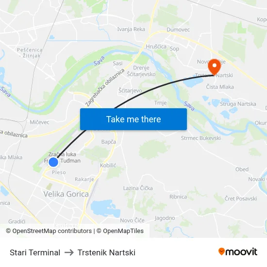 Stari Terminal to Trstenik Nartski map