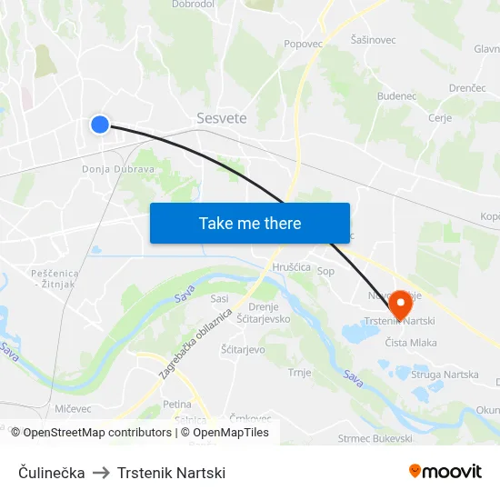 Čulinečka to Trstenik Nartski map