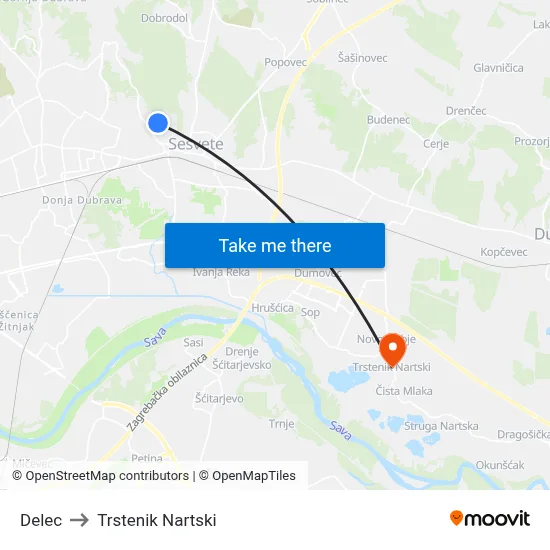Delec to Trstenik Nartski map