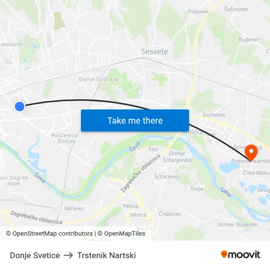 Donje Svetice to Trstenik Nartski map