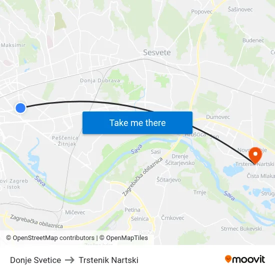 Donje Svetice to Trstenik Nartski map