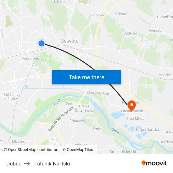 Dubec to Trstenik Nartski map