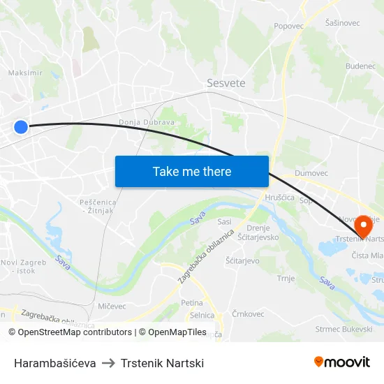 Harambašićeva to Trstenik Nartski map