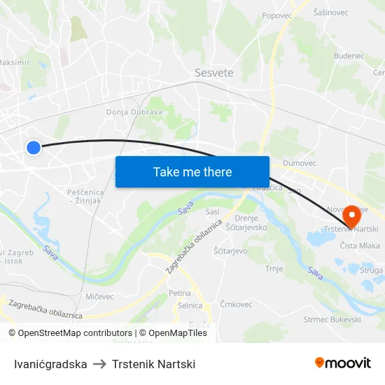 Ivanićgradska to Trstenik Nartski map