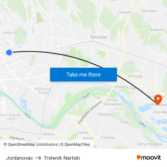 Jordanovac to Trstenik Nartski map
