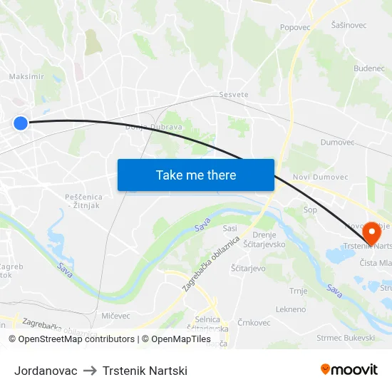 Jordanovac to Trstenik Nartski map