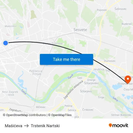 Mašićeva to Trstenik Nartski map