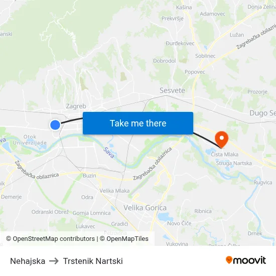 Nehajska to Trstenik Nartski map