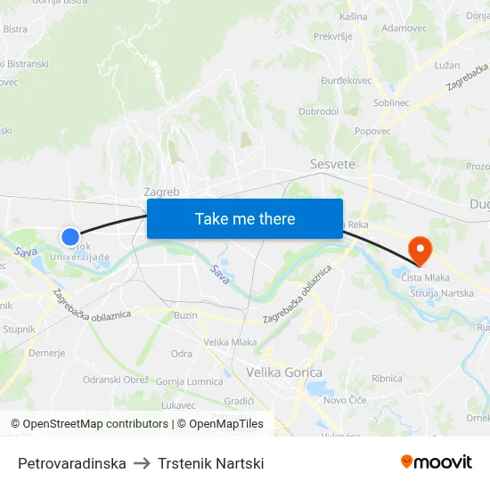 Petrovaradinska to Trstenik Nartski map