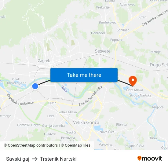 Savski gaj to Trstenik Nartski map