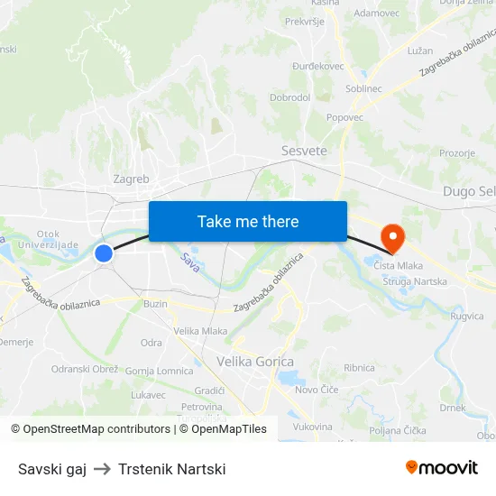 Savski gaj to Trstenik Nartski map