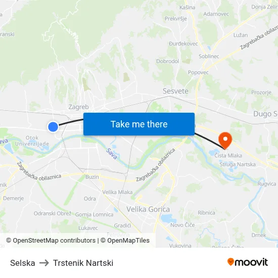 Selska to Trstenik Nartski map