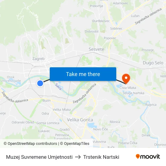 Muzej Suvremene Umjetnosti to Trstenik Nartski map