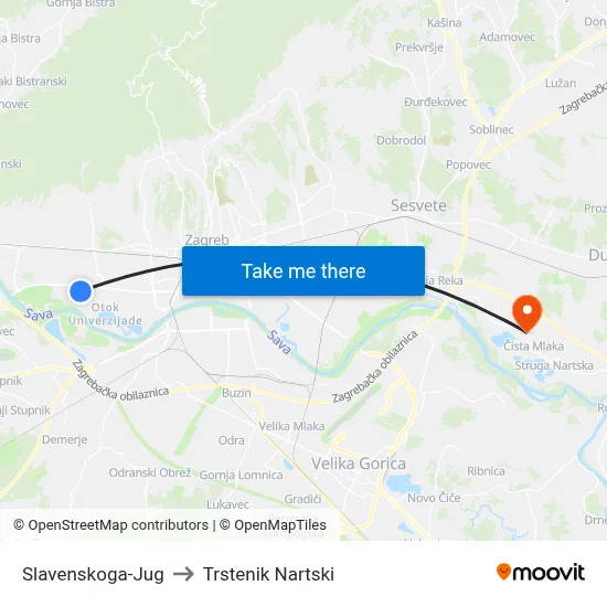 Slavenskoga-Jug to Trstenik Nartski map