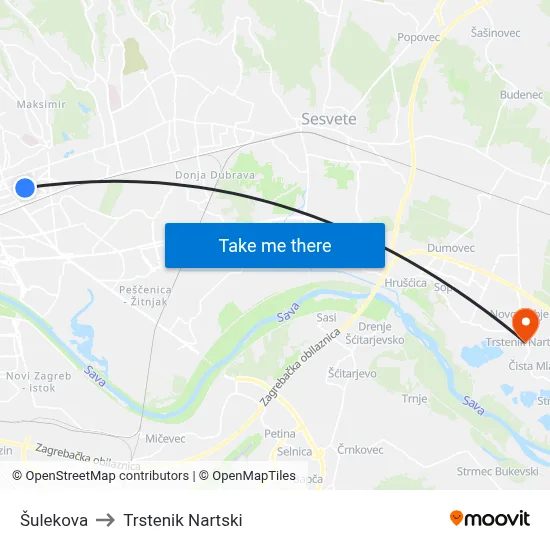 Šulekova to Trstenik Nartski map