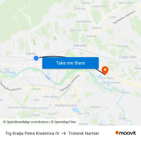 Trg Kralja Petra Krešimira IV to Trstenik Nartski map