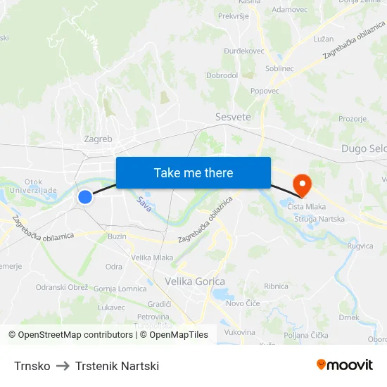 Trnsko to Trstenik Nartski map