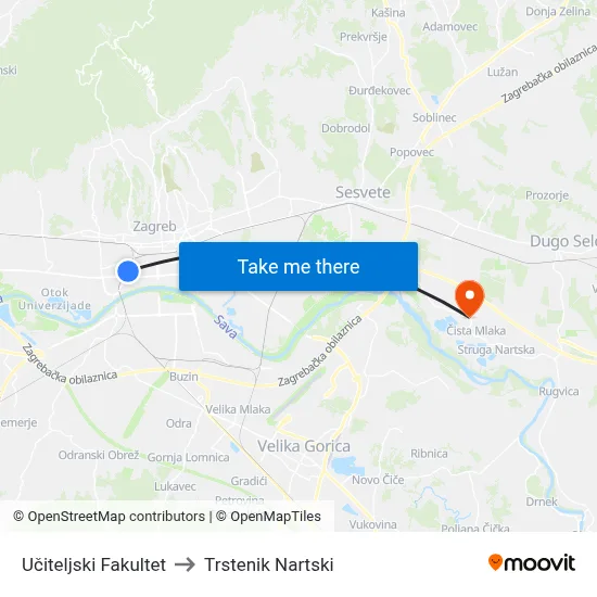 Učiteljski Fakultet to Trstenik Nartski map