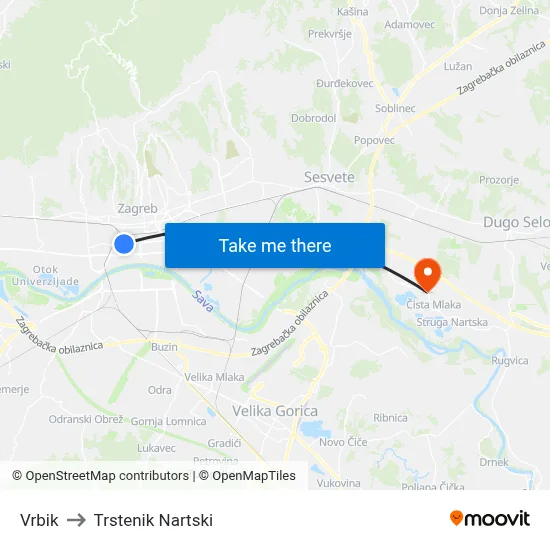Vrbik to Trstenik Nartski map