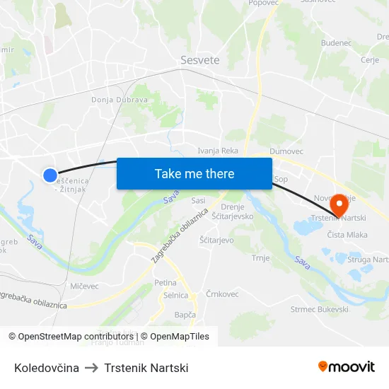 Koledovčina to Trstenik Nartski map