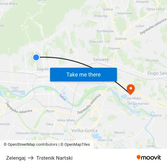Zelengaj to Trstenik Nartski map