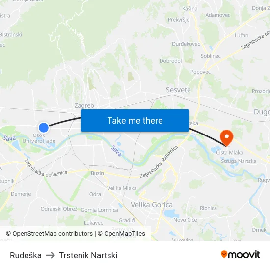 Rudeška to Trstenik Nartski map