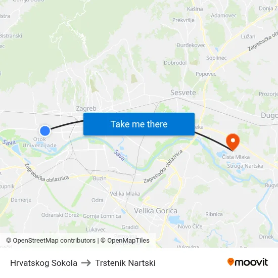Hrvatskog Sokola to Trstenik Nartski map