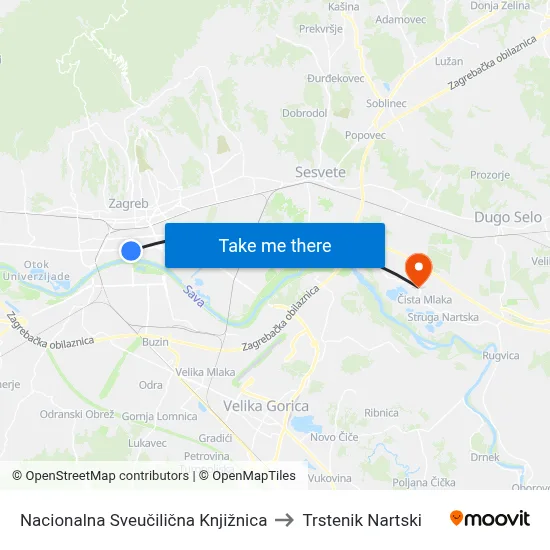 Nacionalna Sveučilična Knjižnica to Trstenik Nartski map