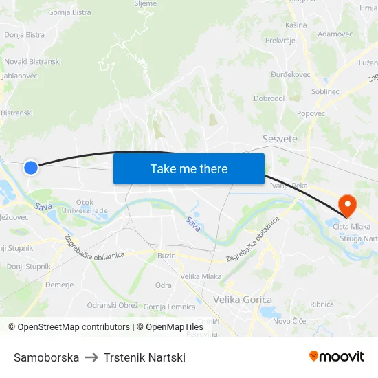 Samoborska to Trstenik Nartski map