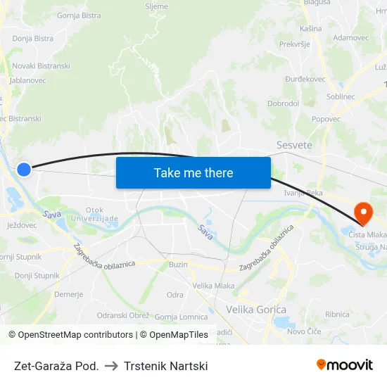 Zet-Garaža Pod. to Trstenik Nartski map