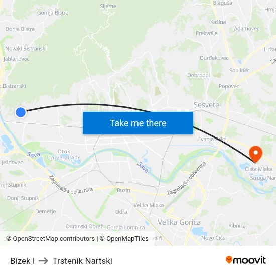 Bizek I to Trstenik Nartski map